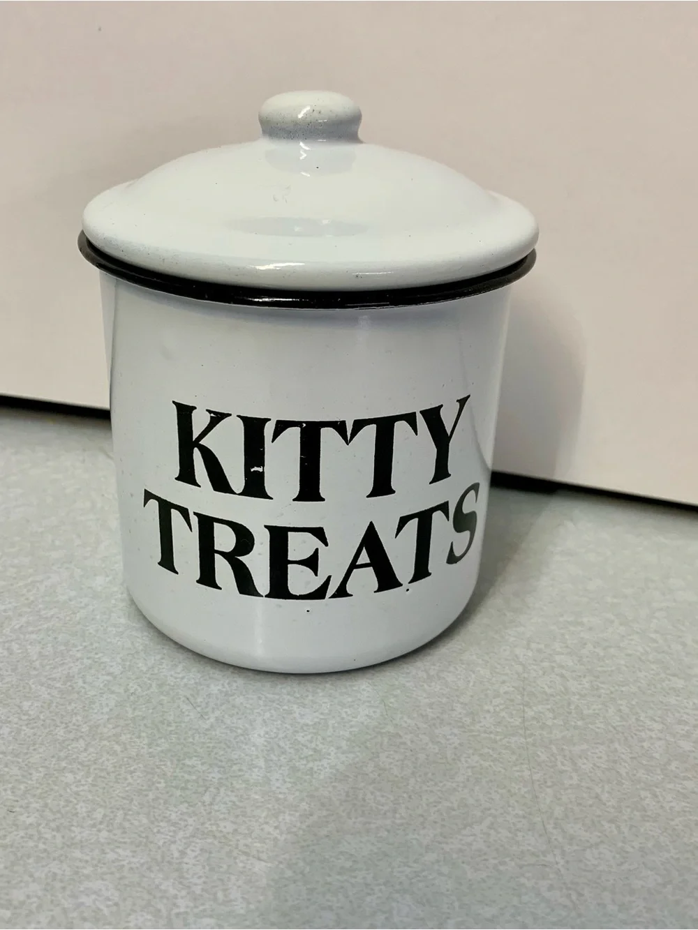Farmhouse Enamelware Kitty Treats Canister Mini Jar